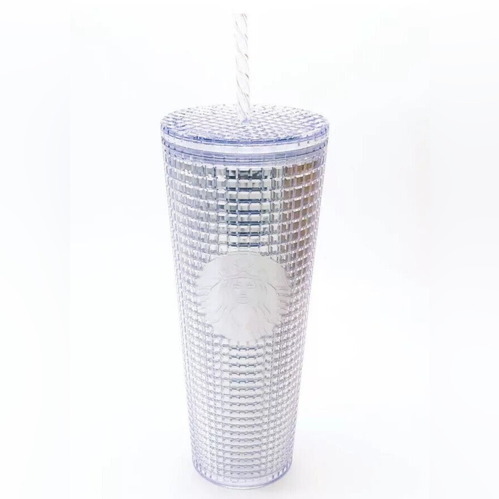 🔥 Starbucks 2020 Silver Studded Grid Disco 24oz Cold Cup Tumbler